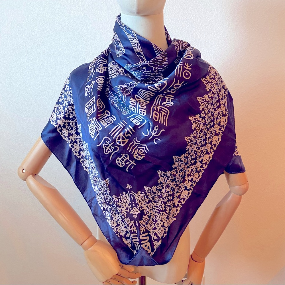 Blue and White, Silk scarf, Asian Print